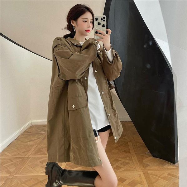 women's trench coats superaen tooling design waist drawstring jacket medium and long loose solid single breasted full coat for women, Tan;black
women's trench coats superaen tooling design waist drawstring jacket medium and long loose solid single breasted full coat for women, Tan;black