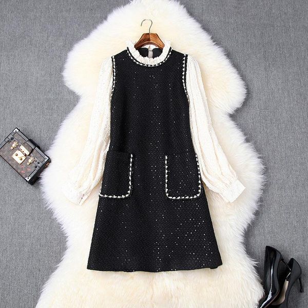 casual dresses autumn / winter 2021 women's stud bead stand collar lantern sleeve stitching tweed show thin a-line dress t10518, Black;gray
casual dresses autumn / winter 2021 women's stud bead stand collar lantern sleeve stitching tweed show thin a-line dress t10518, Black;gray