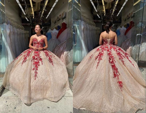 sparkly rose gold sequined red lace flower quinceanera dresses sweetheart corset back long beaded vestido de sweet 15 prom eveening dress, Blue;red
sparkly rose gold sequined red lace flower quinceanera dresses sweetheart corset back long beaded vestido de sweet 15 prom eveening dress, Blue;red