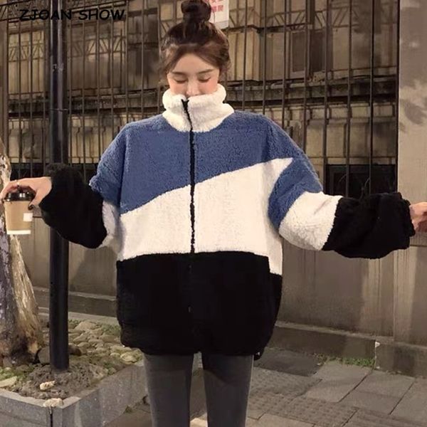 women's wool & blends winter stand collar contrast striped hairy shaggy faux fur jacket long sleeve women loose zipper coat stay w, Black
women's wool & blends winter stand collar contrast striped hairy shaggy faux fur jacket long sleeve women loose zipper coat stay w, Black