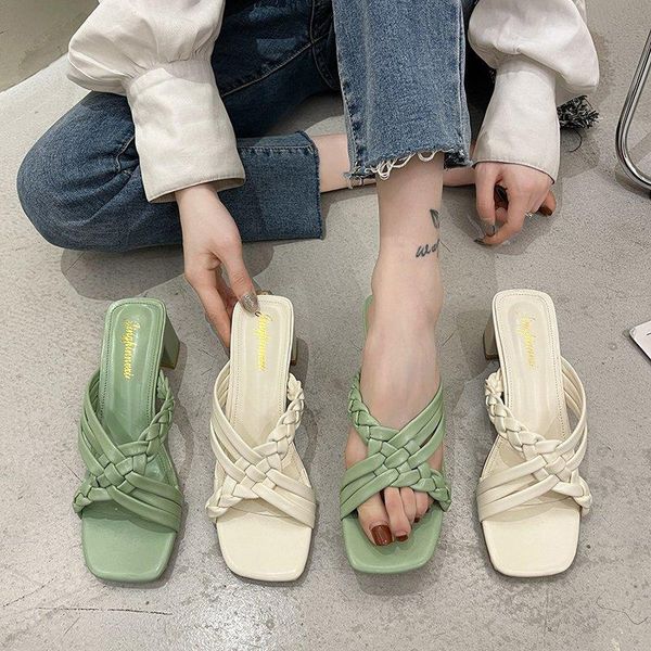med shoes woman 2021 female slippers heeled mules luxury slides square heel high soft designer block rome fabric pu rubber, Black
med shoes woman 2021 female slippers heeled mules luxury slides square heel high soft designer block rome fabric pu rubber, Black