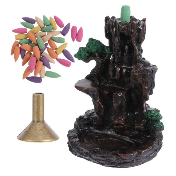set backflow incense burner resin censer ornament with cone fragrance lamps