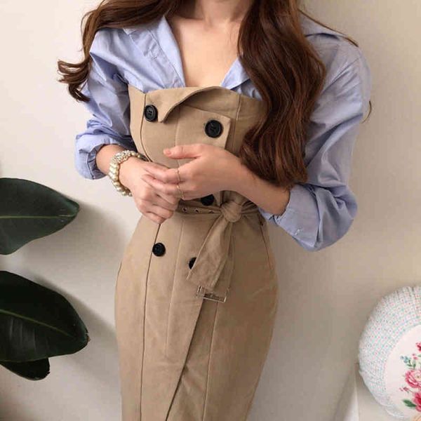 two piece dress korean 2 set simple all-match turn-down collar shirt + double breasted drawstring strapless autumn chic suit 4osn, White
two piece dress korean 2 set simple all-match turn-down collar shirt + double breasted drawstring strapless autumn chic suit 4osn, White