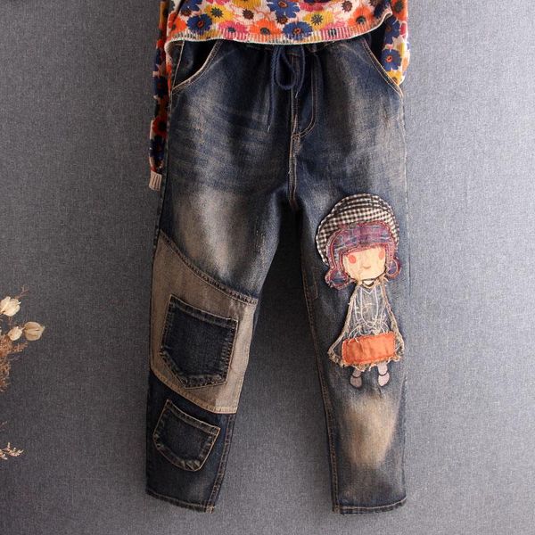 women's jeans cute cartoon pants korean fashion baggy womens harem girl casual denim vintage patchwork elastic female trousers, Blue
women's jeans cute cartoon pants korean fashion baggy womens harem girl casual denim vintage patchwork elastic female trousers, Blue