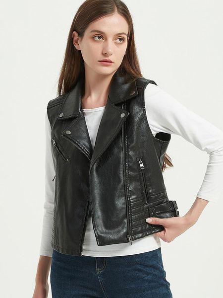 women's leather & faux 2022 spring autumn women short vest streetwear female moto biker sleeveless pu jacket brown waistcoat, Black
women's leather & faux 2022 spring autumn women short vest streetwear female moto biker sleeveless pu jacket brown waistcoat, Black