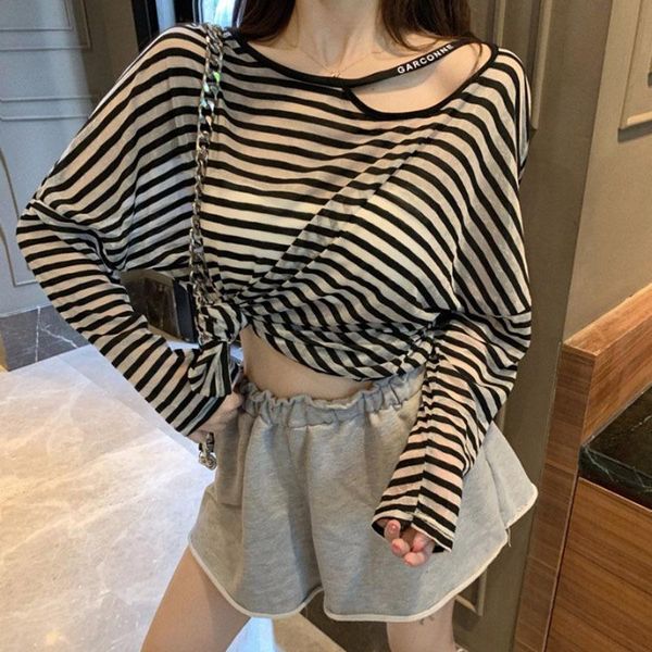 spring korean version loose thin woman tshirts long sleeve off shoulder hollow out stripe t-shirt for women women's, White
spring korean version loose thin woman tshirts long sleeve off shoulder hollow out stripe t-shirt for women women's, White