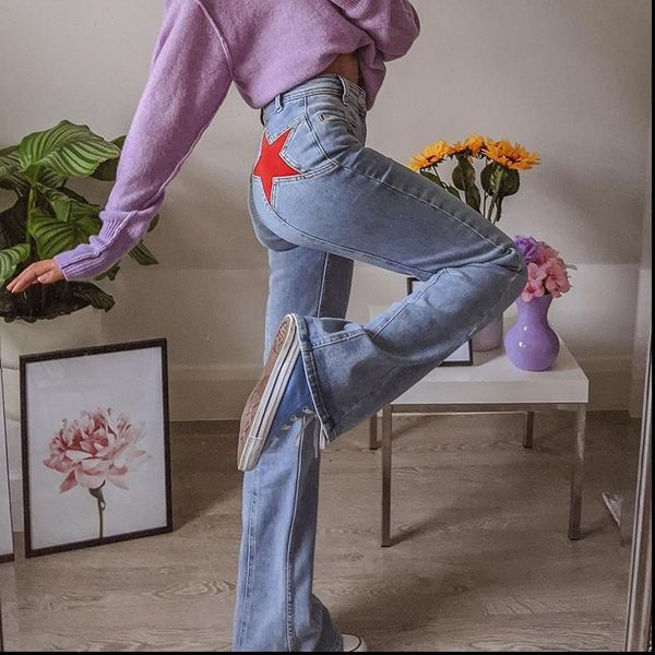 star pattern blue flare women jeans y2k denim pants vintage harajuku high waist full length trousers capris
star pattern blue flare women jeans y2k denim pants vintage harajuku high waist full length trousers capris