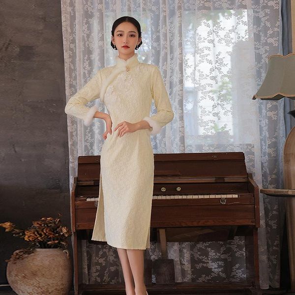 ethnic clothing women elegant retro chinese traditional mandarin collar qipao winter thick long sleeve high split cheongsam, Red
ethnic clothing women elegant retro chinese traditional mandarin collar qipao winter thick long sleeve high split cheongsam, Red