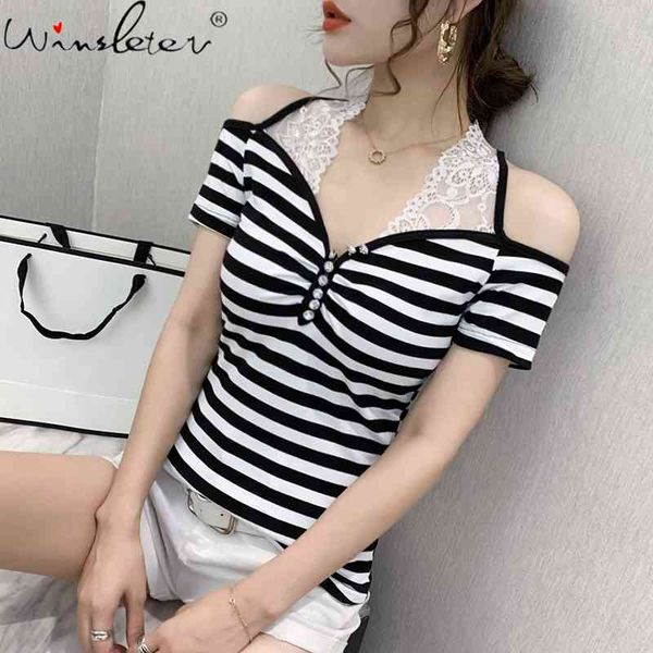 women's t-shirt summer european clothes t-shirt fashion patchwork lace off shouder button women ropa mujer shirt back te, White
women's t-shirt summer european clothes t-shirt fashion patchwork lace off shouder button women ropa mujer shirt back te, White
