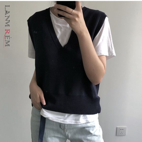 women navy blue loose fit vest v-collar sleeveless fashion all-match temperament tide spring autumn 2e1485 210507, Black;white
women navy blue loose fit vest v-collar sleeveless fashion all-match temperament tide spring autumn 2e1485 210507, Black;white