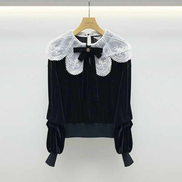 2021 early autumn new korean lace flower collar lantern sleeve velvet short sweater women's ejwbcr13, Black
2021 early autumn new korean lace flower collar lantern sleeve velvet short sweater women's ejwbcr13, Black