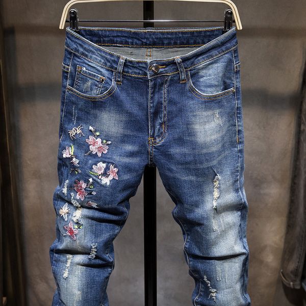 men's jeans embroidered breezes flower torn hole fine stretch straight leg denim pants plus size 38 casual zipper biker male 64gq, Blue
men's jeans embroidered breezes flower torn hole fine stretch straight leg denim pants plus size 38 casual zipper biker male 64gq, Blue