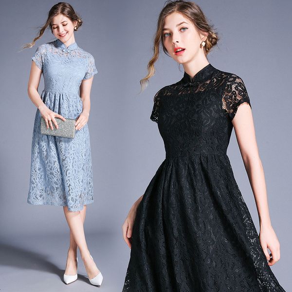 luxury cheongsam xia temperament cheongsam improved version medium length chine style middle aged women's large belly covered lace dr, Blue;red
luxury cheongsam xia temperament cheongsam improved version medium length chine style middle aged women's large belly covered lace dr, Blue;red