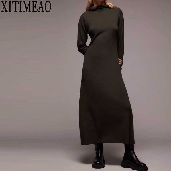 za women autumn winter loose straight dress casual hooded long-sleeved knitted sweater office lady party 210604, Black;gray
za women autumn winter loose straight dress casual hooded long-sleeved knitted sweater office lady party 210604, Black;gray