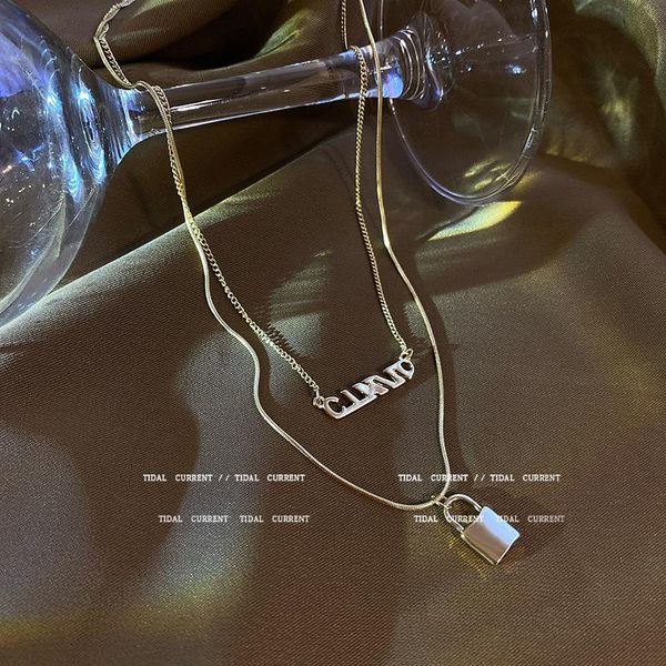 pendant necklaces titanium steel clavicle chain choker necklace female double layer lock letter temperament high sense jewelry, Silver
pendant necklaces titanium steel clavicle chain choker necklace female double layer lock letter temperament high sense jewelry, Silver