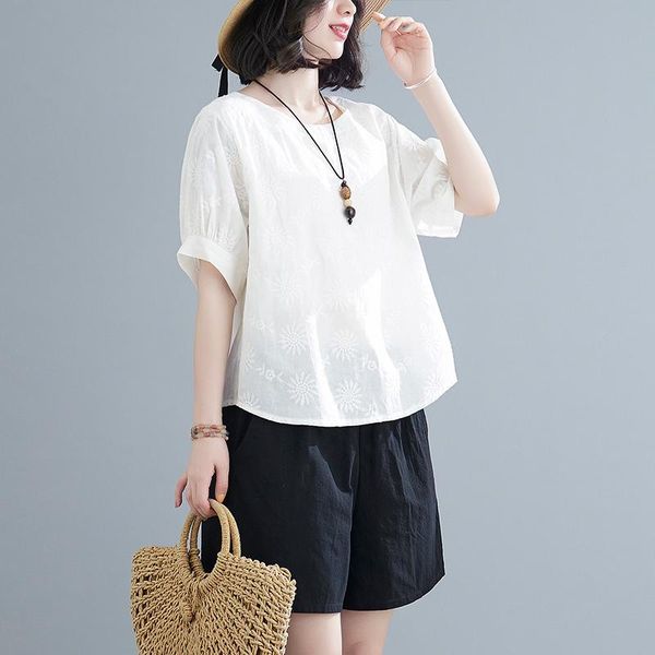 women's blouses & shirts 2021 arrival summer arts style women loose o-neck short sleeve blouse all-matched cotton linen embroidery casu, White
women's blouses & shirts 2021 arrival summer arts style women loose o-neck short sleeve blouse all-matched cotton linen embroidery casu, White