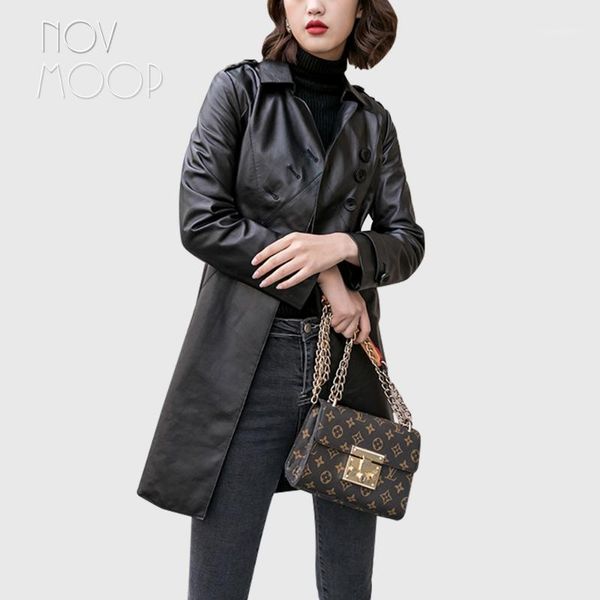 novmoop genuine leather women trench coat for spring autumn dovetail design oblique placket elegant gabardina de cuero lt3489 women's &, Black
novmoop genuine leather women trench coat for spring autumn dovetail design oblique placket elegant gabardina de cuero lt3489 women's &, Black