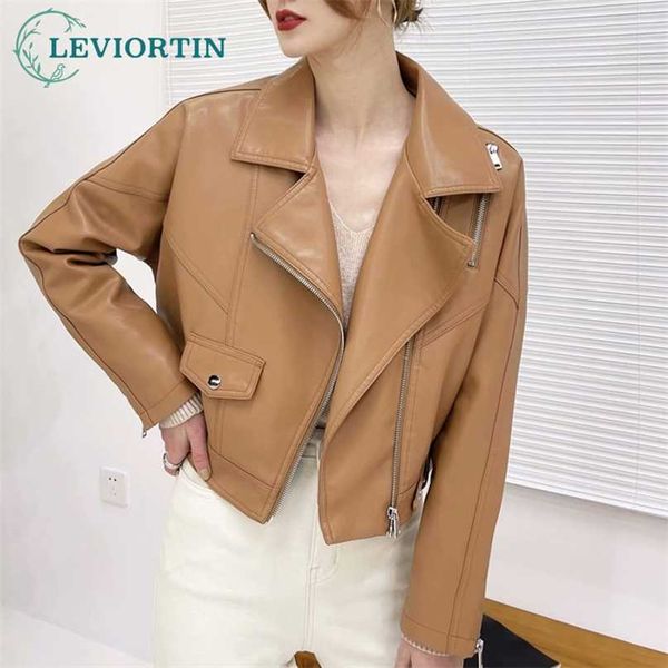 casual pu faux leather jacket women loose short biker s outwear female bf style black coat fashion 211220
casual pu faux leather jacket women loose short biker s outwear female bf style black coat fashion 211220