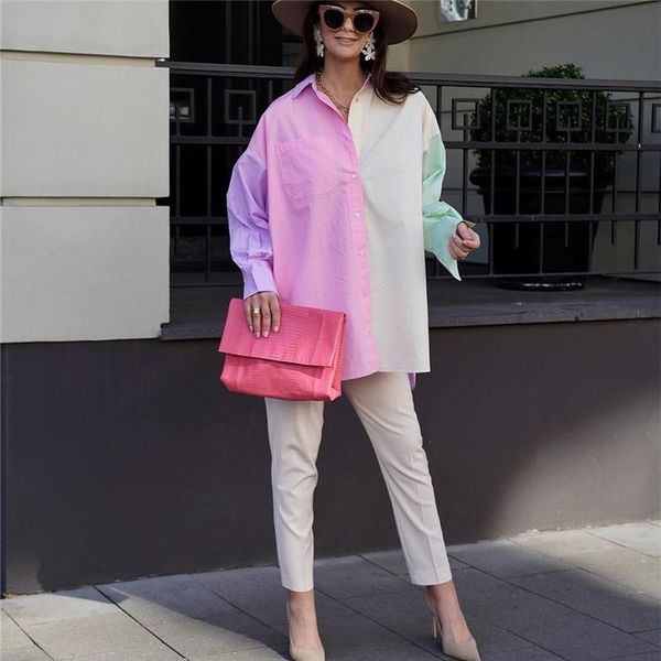 women's blouses & shirts puwd casual woman oversized colorful patchwork 2021 fashion female loose button shirt girls sweet long sleeve, White
women's blouses & shirts puwd casual woman oversized colorful patchwork 2021 fashion female loose button shirt girls sweet long sleeve, White