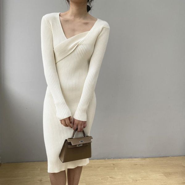 women's knits & tees fall winter v neck slim woman knitted dress long sleeve solid color folded twist elegant sweater warm midi es, White
women's knits & tees fall winter v neck slim woman knitted dress long sleeve solid color folded twist elegant sweater warm midi es, White