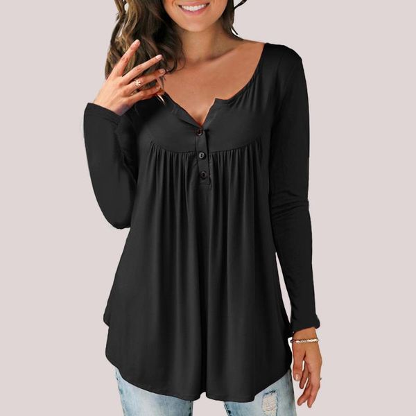 women's t-shirt women autumn plus size long sleeves buttons pleated solid tees casual -5xl loungwear streets holiday, White
women's t-shirt women autumn plus size long sleeves buttons pleated solid tees casual -5xl loungwear streets holiday, White