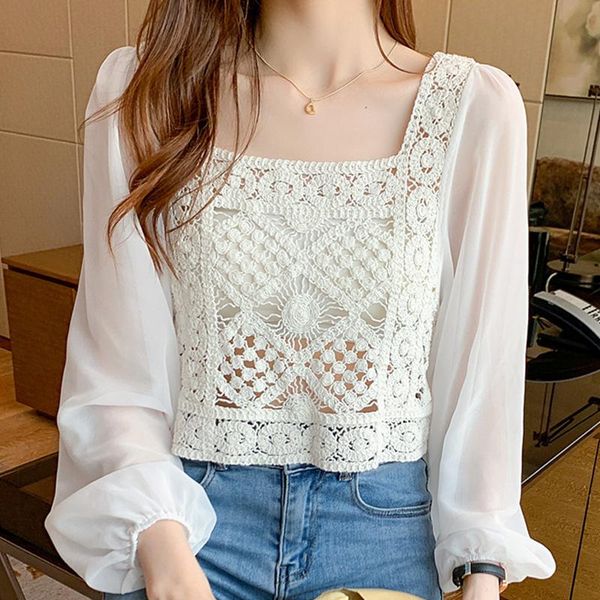 women's blouses & shirts blouse women blusas mujer de moda 2021 long sleeve hollow lace chiffon shirt femme f28, White
women's blouses & shirts blouse women blusas mujer de moda 2021 long sleeve hollow lace chiffon shirt femme f28, White