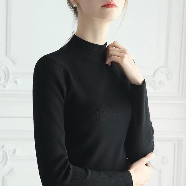 women's sweaters 13 colors female girls semi high neck sweater women autumn tight long sleeve pullover slim bottoming knitted shirt, White;black
women's sweaters 13 colors female girls semi high neck sweater women autumn tight long sleeve pullover slim bottoming knitted shirt, White;black