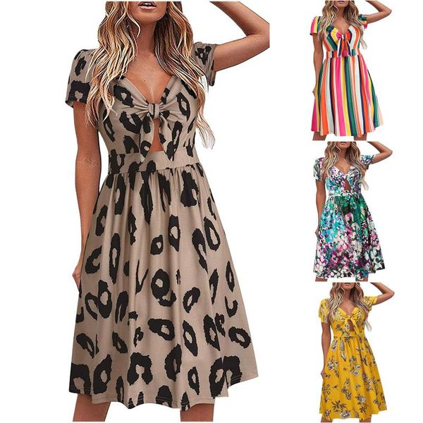 casual dresses women's dress fashion v-neck short sleeve bow summer printing women clothing jurken zomer 2021 dames, Black;gray 
casual dresses women's dress fashion v-neck short sleeve bow summer printing women clothing jurken zomer 2021 dames, Black;gray