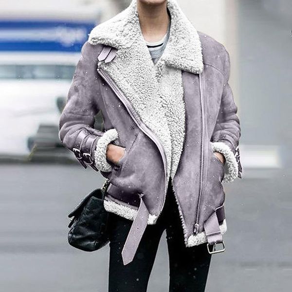 women's wool & blends fashion winter women solid colors long sleeve faux fleece suede coat outwear warm lapel biker motor jacket chaque, Black
women's wool & blends fashion winter women solid colors long sleeve faux fleece suede coat outwear warm lapel biker motor jacket chaque, Black