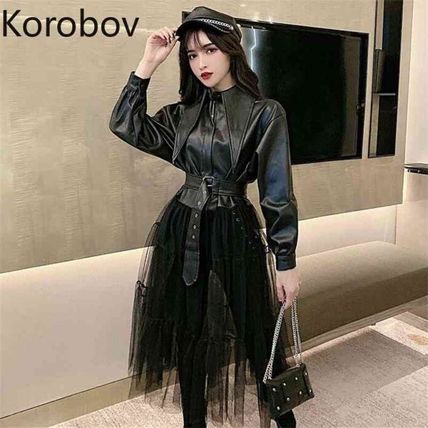 korobov new chic turn-down collar mesh patchwork women dresses vintage long sleeve pu streetwear vestidos 210430, Black;gray
korobov new chic turn-down collar mesh patchwork women dresses vintage long sleeve pu streetwear vestidos 210430, Black;gray