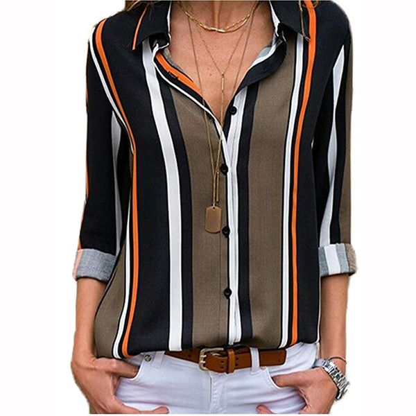 s blouse casual cuffed long sleeve v-neck button up striped summer novelty women drop, White
s blouse casual cuffed long sleeve v-neck button up striped summer novelty women drop, White