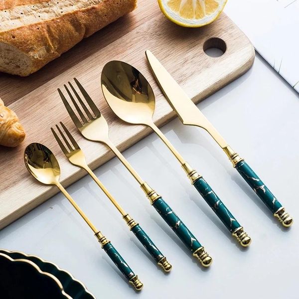 gold tableware fork spoon knife set vintage cutlery marble handle 304 stainless steel dishwasher dinner dinnerware sets
gold tableware fork spoon knife set vintage cutlery marble handle 304 stainless steel dishwasher dinner dinnerware sets