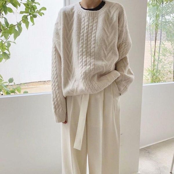 women's sweaters simple round neck sweater women 2021 autumn and winter warm wind twist loose all -match korean chic hedging one piece, White;black
women's sweaters simple round neck sweater women 2021 autumn and winter warm wind twist loose all -match korean chic hedging one piece, White;black