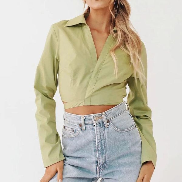 women's blouses & shirts 2021 green shirt trendy fashion v-neck short cute girls' streetwear explosive sweet and age-reducing top, White
women's blouses & shirts 2021 green shirt trendy fashion v-neck short cute girls' streetwear explosive sweet and age-reducing top, White