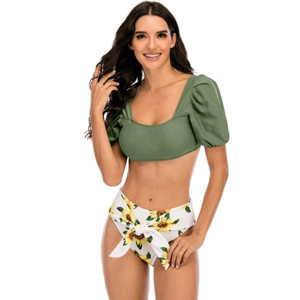 women's swimwear 2021 woman bikini backless swimsuit women short sleeve high waist cut solid beachwear color bathing suit, White;black
women's swimwear 2021 woman bikini backless swimsuit women short sleeve high waist cut solid beachwear color bathing suit, White;black