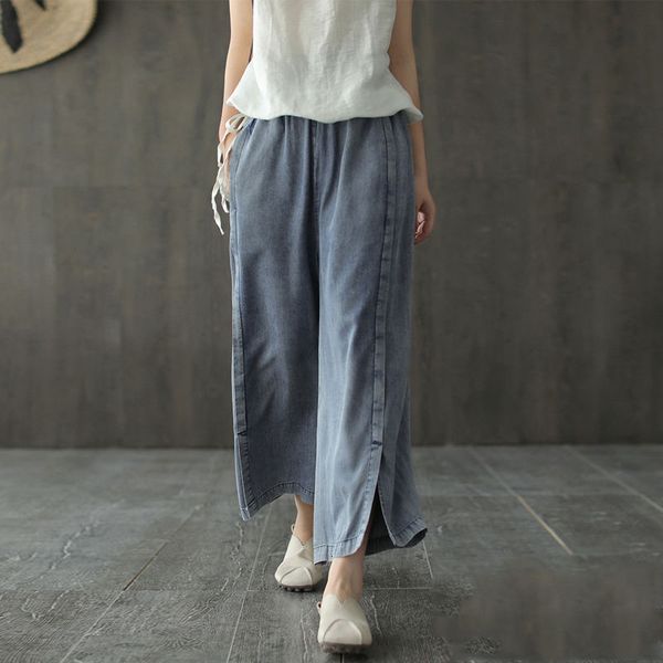spring summer arts girly style elastic waistline loosen tencel denim baggy leg split vintage design jeans s818, Blue
spring summer arts girly style elastic waistline loosen tencel denim baggy leg split vintage design jeans s818, Blue