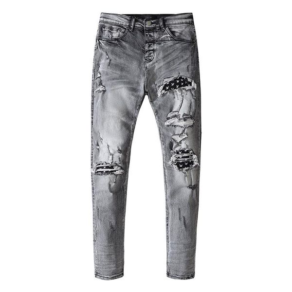 men's jeans fashion casual male print printed patch embroidery ripped slim fit denim pants, Blue
men's jeans fashion casual male print printed patch embroidery ripped slim fit denim pants, Blue