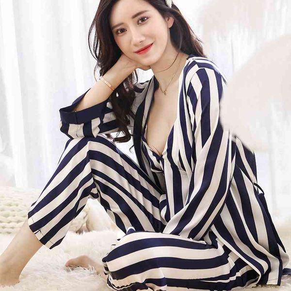 womens stripe pajamas pyjamas set long sleeve sleepwear pijama pajamas suit female sleep 3pcs loungewear plus size 210515, Black;red
womens stripe pajamas pyjamas set long sleeve sleepwear pijama pajamas suit female sleep 3pcs loungewear plus size 210515, Black;red