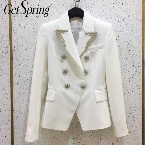 getspring women blazer vintage fashion s and jackets black white all match double breasted suit coats 210601, White;black
getspring women blazer vintage fashion s and jackets black white all match double breasted suit coats 210601, White;black