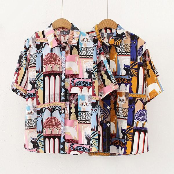women vintage cartoon plaid print lapel shirt loose single-breasted short sleeve blouse office lady / women's blouses & shirts, White
women vintage cartoon plaid print lapel shirt loose single-breasted short sleeve blouse office lady / women's blouses & shirts, White