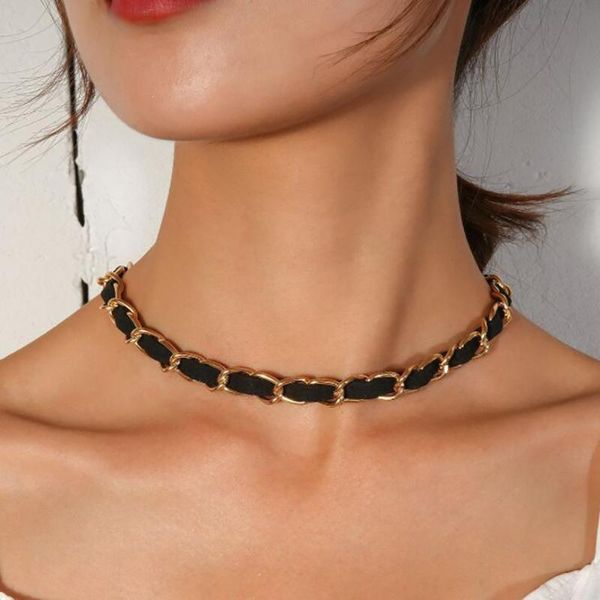 chains aensoa fashion black leather metal chain choker necklace for women punk rope gold silver color
chains aensoa fashion black leather metal chain choker necklace for women punk rope gold silver color