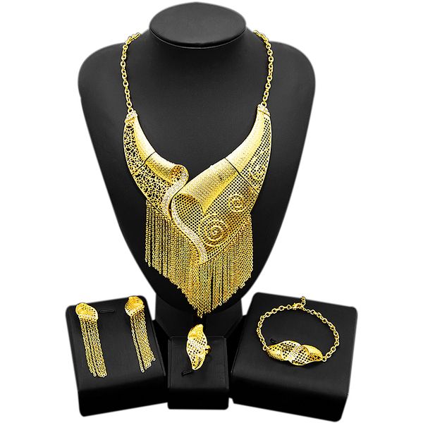 yulaili new design dubai gold jewelry sets for women fashion tassels necklace earrings bracelet ring fine jewellery wholesale, Black
yulaili new design dubai gold jewelry sets for women fashion tassels necklace earrings bracelet ring fine jewellery wholesale, Black