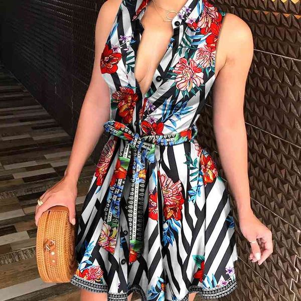 women summer fashion sleeveless mini dress lace-up v-neck floral print tie waist sleeveless shirt dress 210716, Black;gray
women summer fashion sleeveless mini dress lace-up v-neck floral print tie waist sleeveless shirt dress 210716, Black;gray