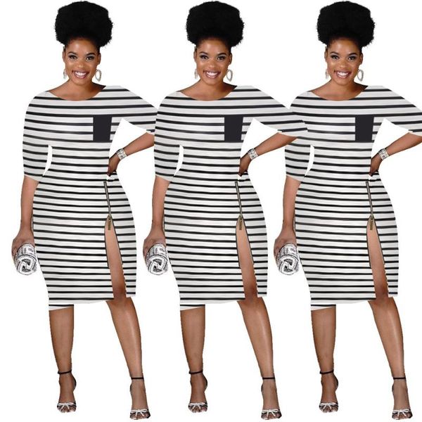 party dresses somoshein s-2xl fashion summer for women casual stripe half sleeve o neck zip slit slim dress wholesale dropshopping, White;black
party dresses somoshein s-2xl fashion summer for women casual stripe half sleeve o neck zip slit slim dress wholesale dropshopping, White;black