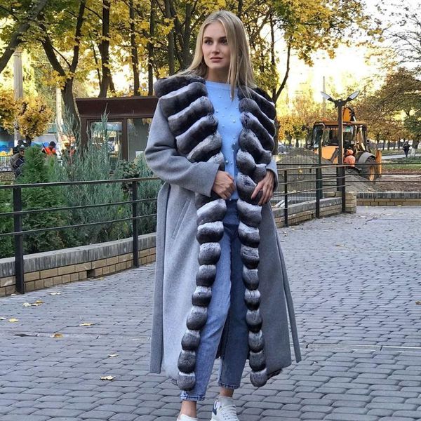 women's fur & faux fashion long cashmere coat with real rex collar natural woman winter outwear thick wool blend, Black
women's fur & faux fashion long cashmere coat with real rex collar natural woman winter outwear thick wool blend, Black