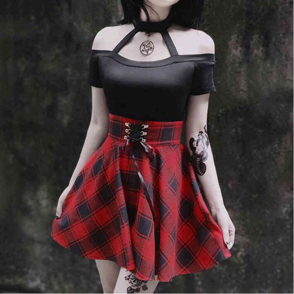 casual dresses gothic plaid mini summer dress women lace up faux two piece female goth punk halter party vestidos prog, Black;gray
casual dresses gothic plaid mini summer dress women lace up faux two piece female goth punk halter party vestidos prog, Black;gray