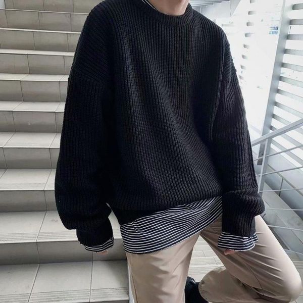 men's sweaters korean sweater men crewneck knitted pullover casual street fashion solid color mens jumper autumn clothes, White;black
men's sweaters korean sweater men crewneck knitted pullover casual street fashion solid color mens jumper autumn clothes, White;black