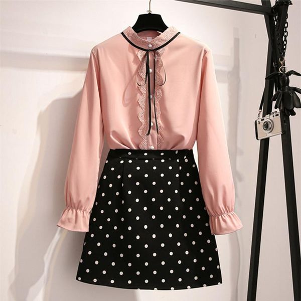 two piece dress 2021 summer office women 2 set single breasted lace up bow chiffon blouse shirt + polka dot a-line skirt work suit, White
two piece dress 2021 summer office women 2 set single breasted lace up bow chiffon blouse shirt + polka dot a-line skirt work suit, White