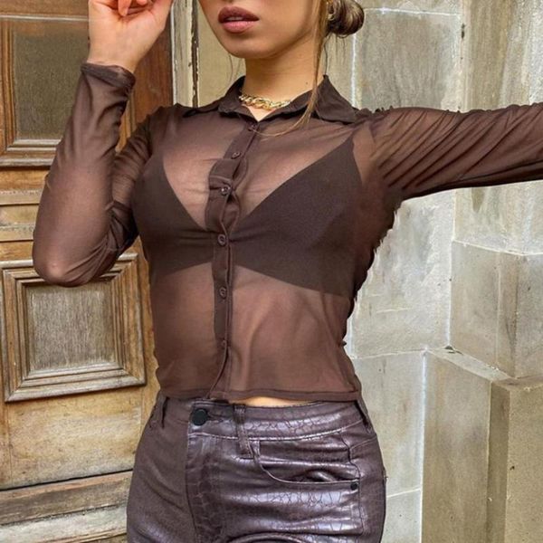 women's t-shirt women t shirt 2021 duena mesh crop button up slim club outfits spring summer ladies see through long sleeve brown, White
women's t-shirt women t shirt 2021 duena mesh crop button up slim club outfits spring summer ladies see through long sleeve brown, White