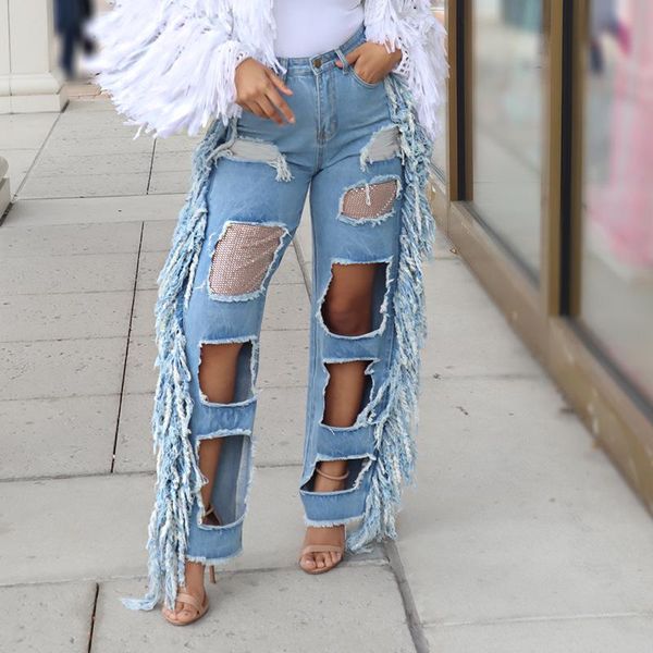 women's jeans rmsfe 2021 ladies early autumn casual fashion loose hole tassel wide leg diamond fragment, Blue
women's jeans rmsfe 2021 ladies early autumn casual fashion loose hole tassel wide leg diamond fragment, Blue